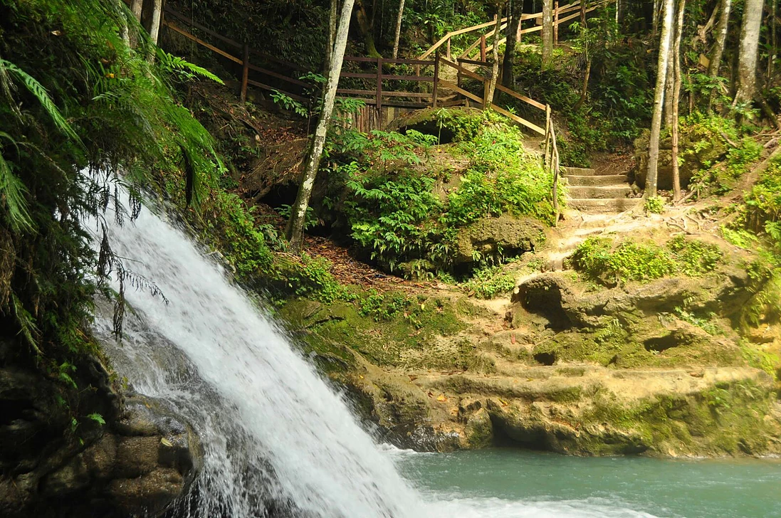 Cascading waterfalls at Blue Hole Secret Falls Ocho Rios