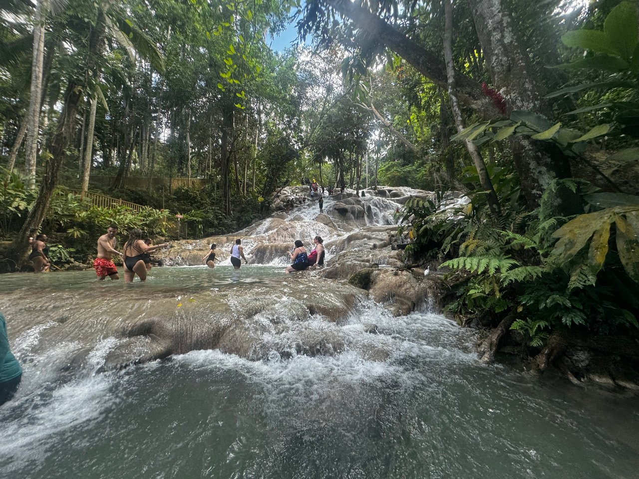 Climbers ascending Dunn's River Falls in Ocho Rios, Jamaica