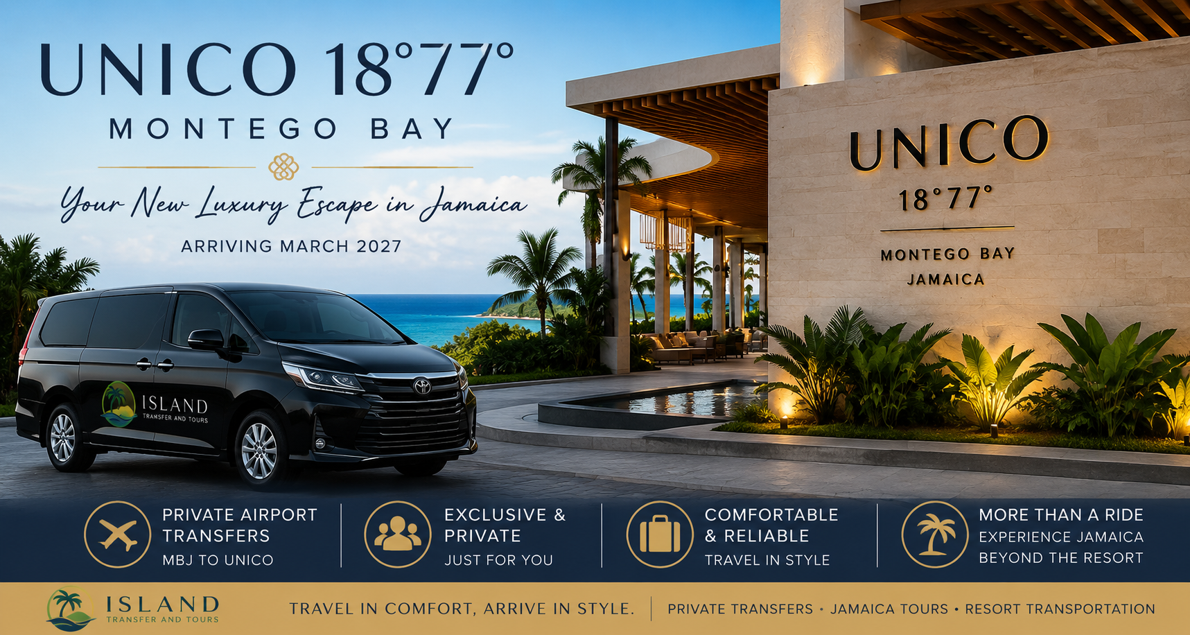 UNICO 18°77° Montego Bay Jamaica luxury resort with private airport transfer by Island Transfer and Tours