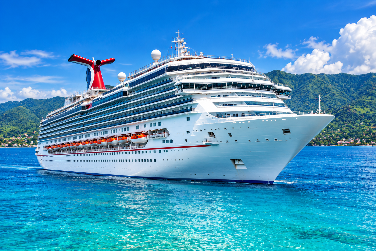 Cruise ship docked in Jamaica for shore excursions and island tours